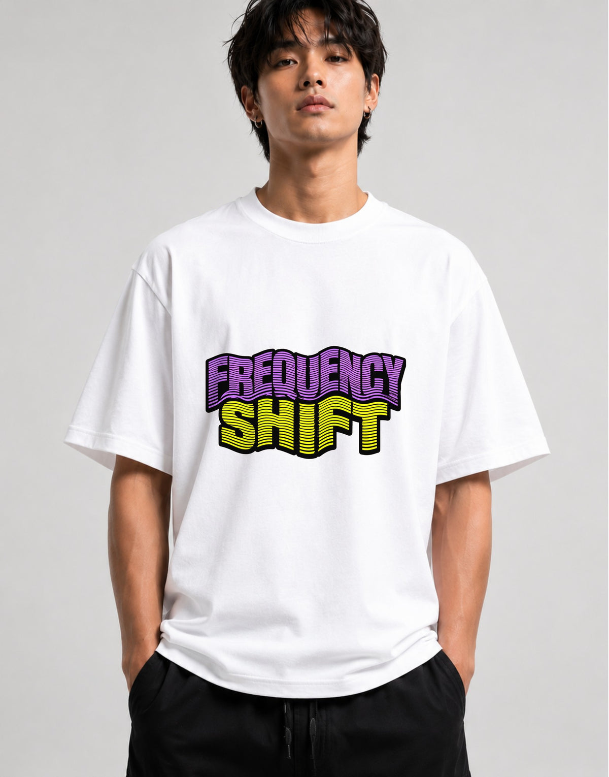 Frequency Shift Retro Wave Graphic Tee - 80s Vaporwave Style - White