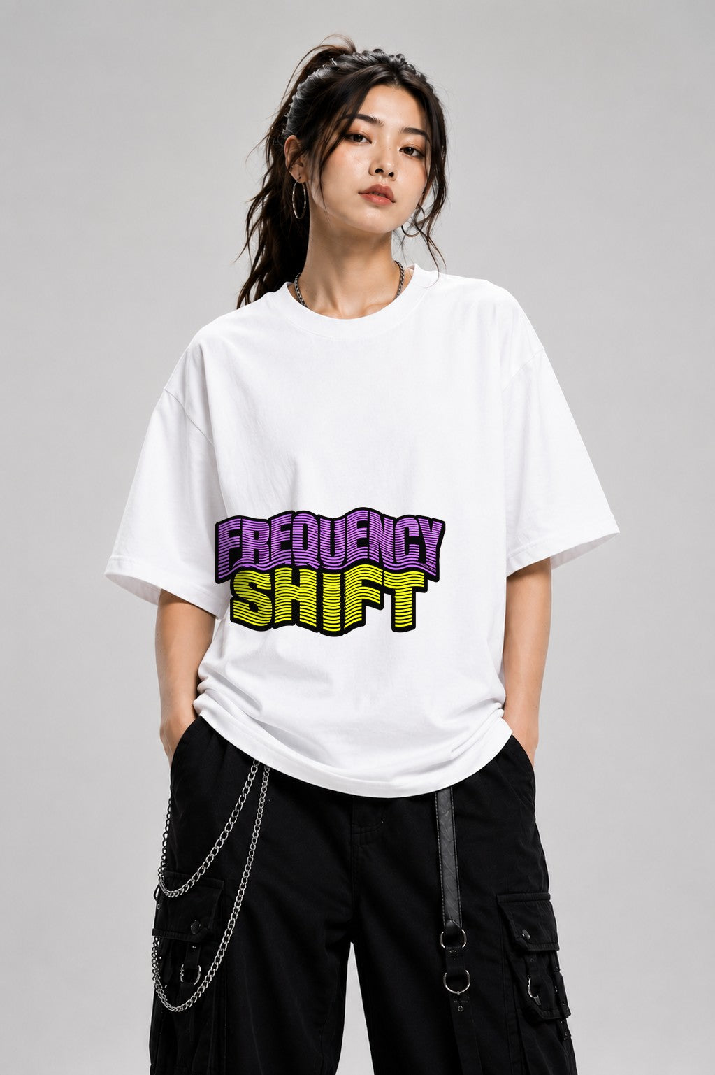 Frequency Shift Retro Wave Graphic Tee - 80s Vaporwave Style - White
