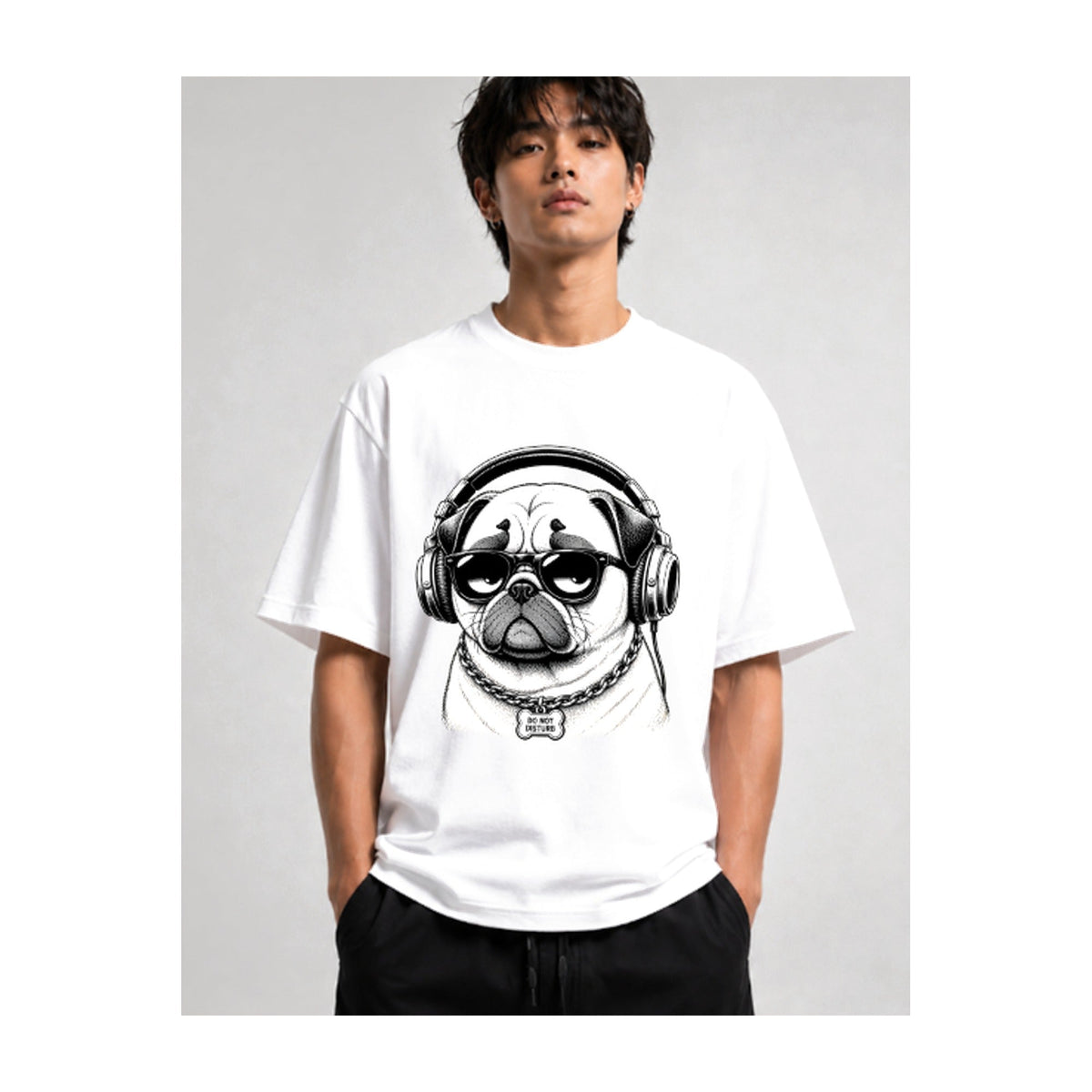 Funny Cool Pug Wearing Headphones Sunglasses Do Not Disturb Vintage Ink Dog