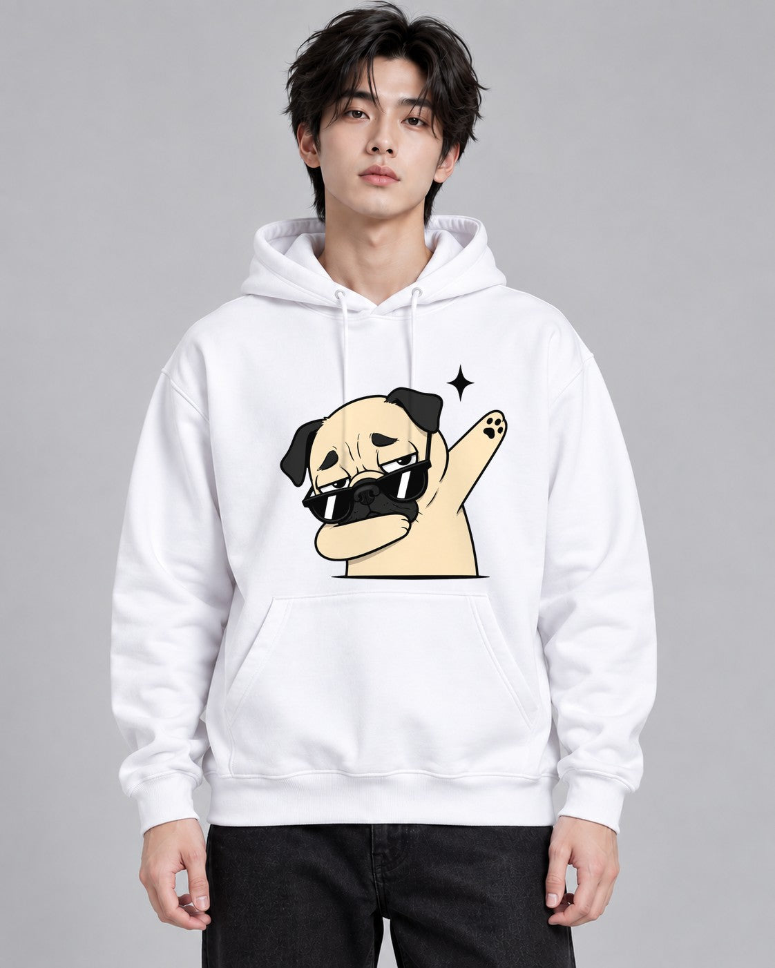 Funny Dabbing Pug Wearing Sunglasses - White