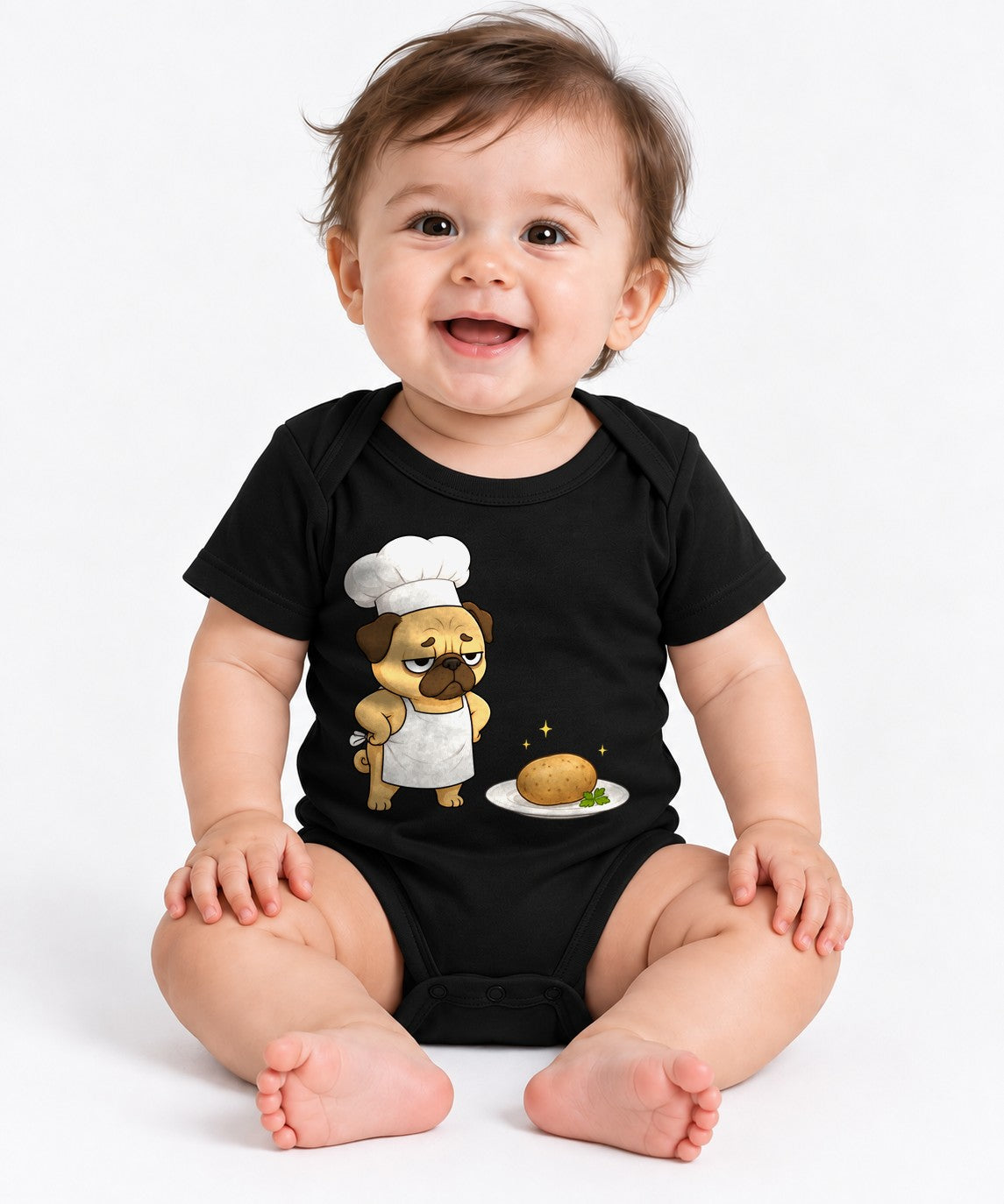 Funny Grumpy Chef Pug Potato Dinner Dog Meme - Black