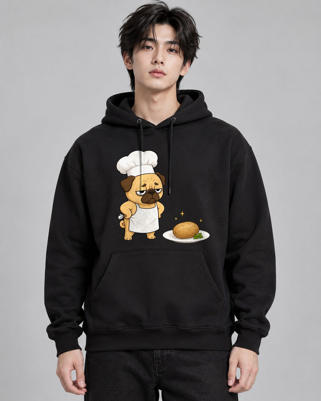 Funny Grumpy Chef Pug Potato Dinner - Black