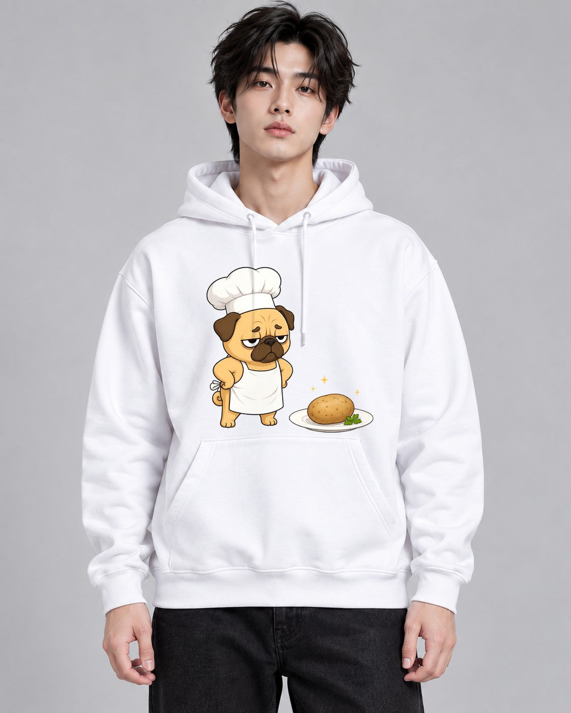 Funny Grumpy Chef Pug Potato Dinner - White