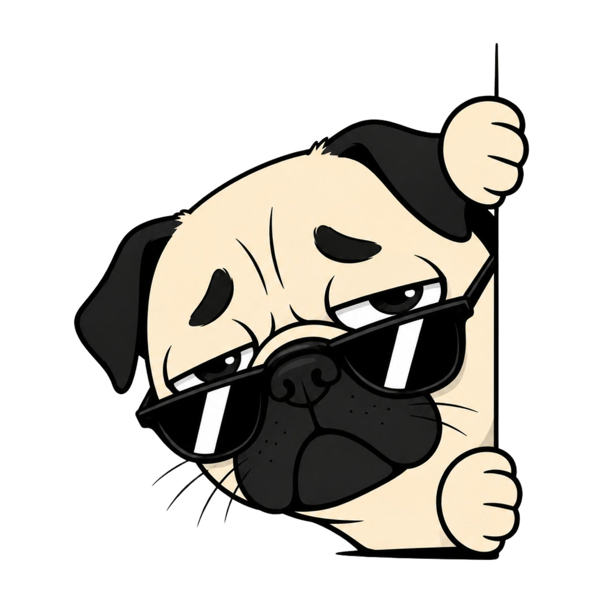 Funny Peeking Pug Wearing Sunglasses Cute Lazy Grumpy Dog Peekaboo