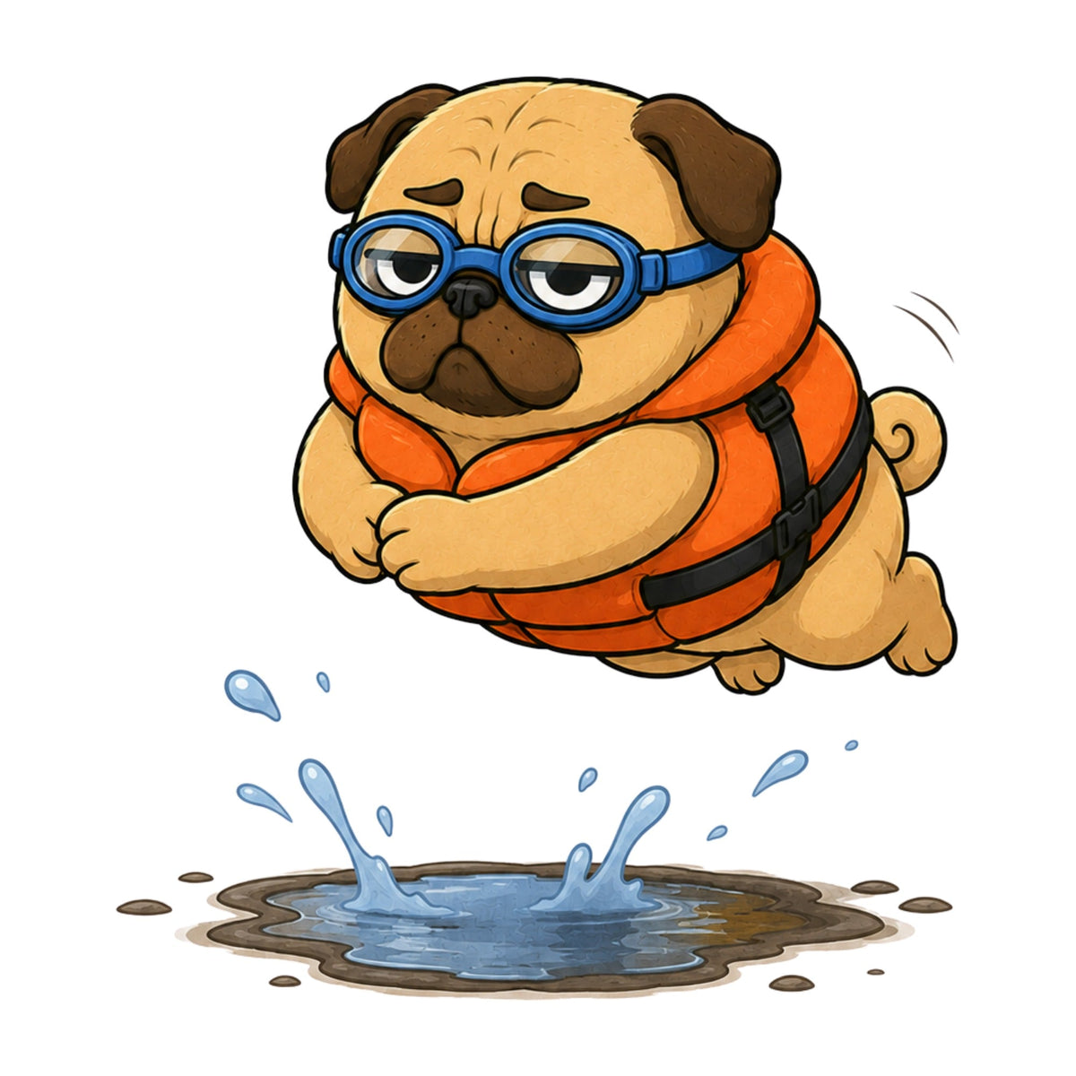 Funny Swimming Pug Dog Life Jacket Goggles Summer Water Puddle Humor