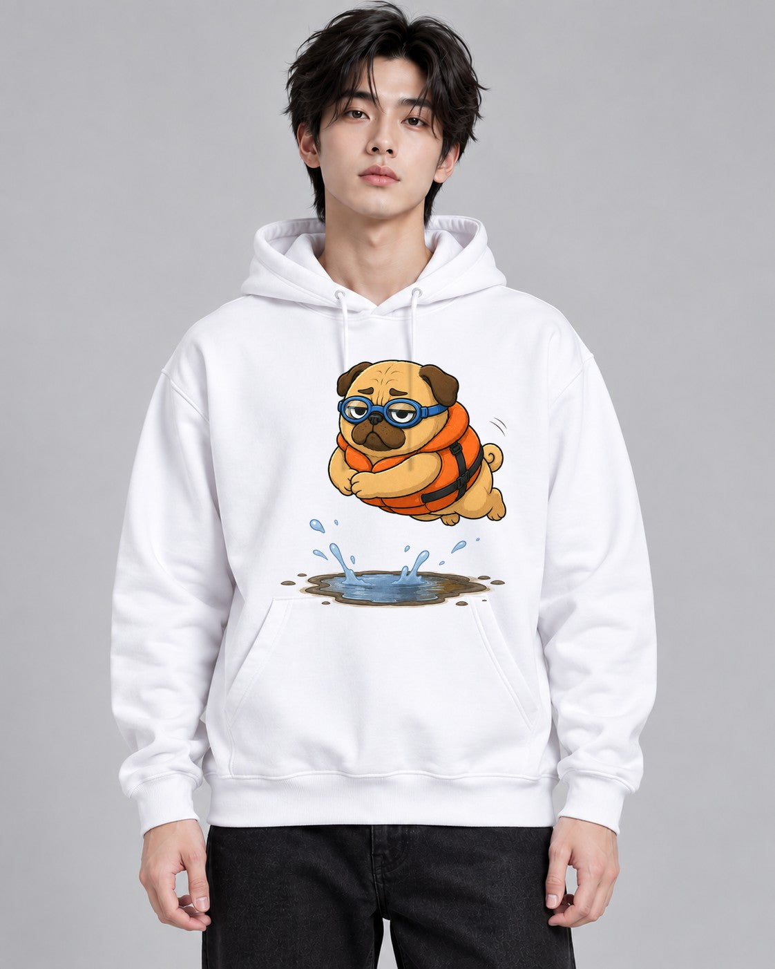 Funny Swimming Pug Dog Life Jacket G - White