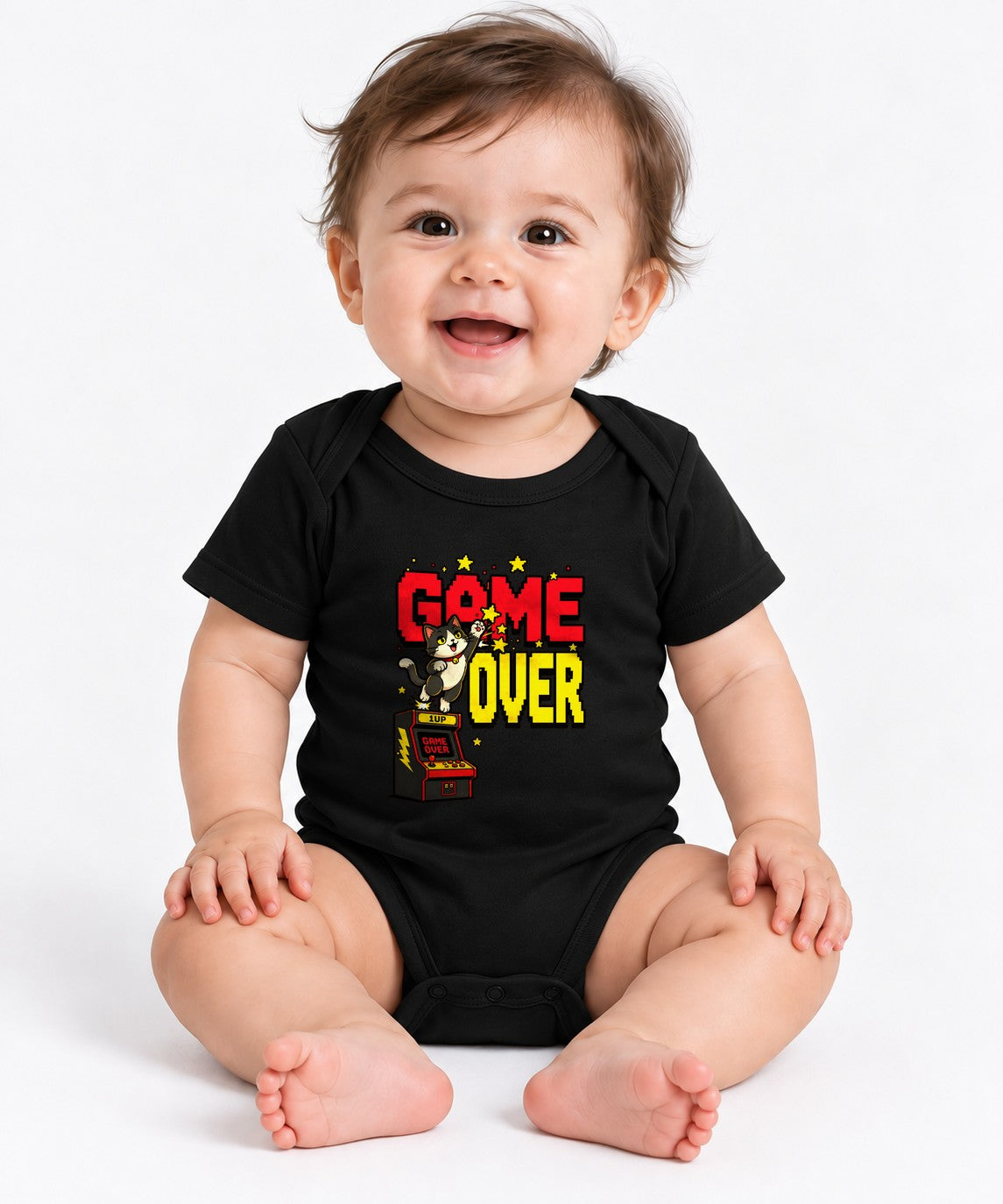 Game Over Cat Shirt - Retro Arcade Gamer Pixel Art Tee - Black