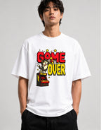 Game Over Cat Shirt - Retro Arcade Gamer Pixel Art Tee - White