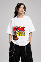 Game Over Cat Shirt - Retro Arcade Gamer Pixel Art Tee - White