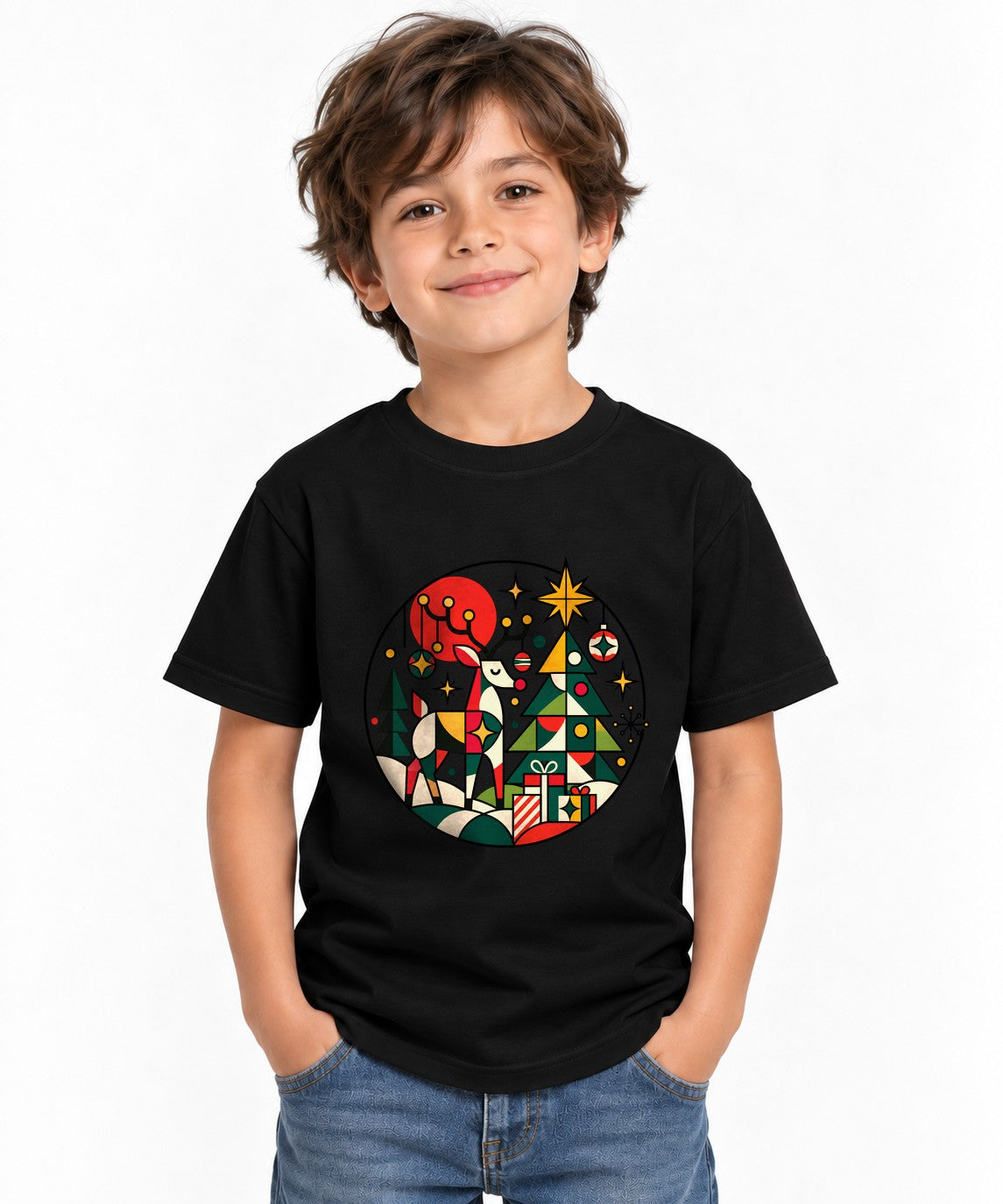 Geometric Christmas Scene - Black