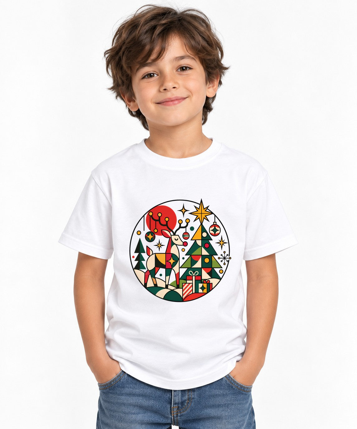 Geometric Christmas Scene - White
