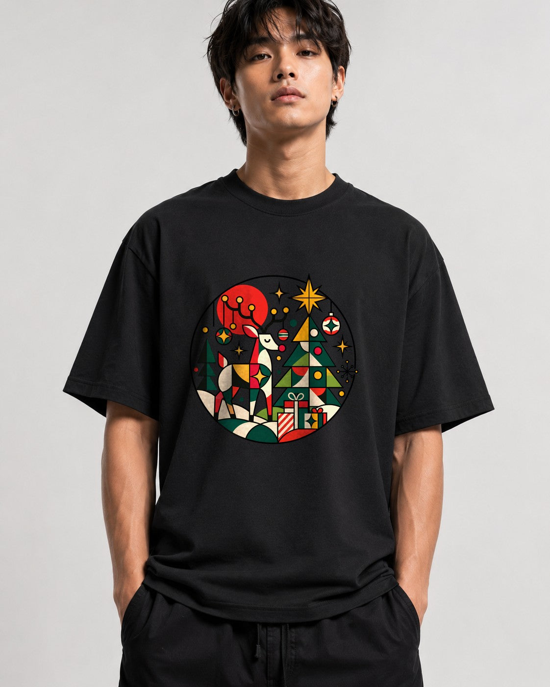 Geometric Christmas Scene - Black