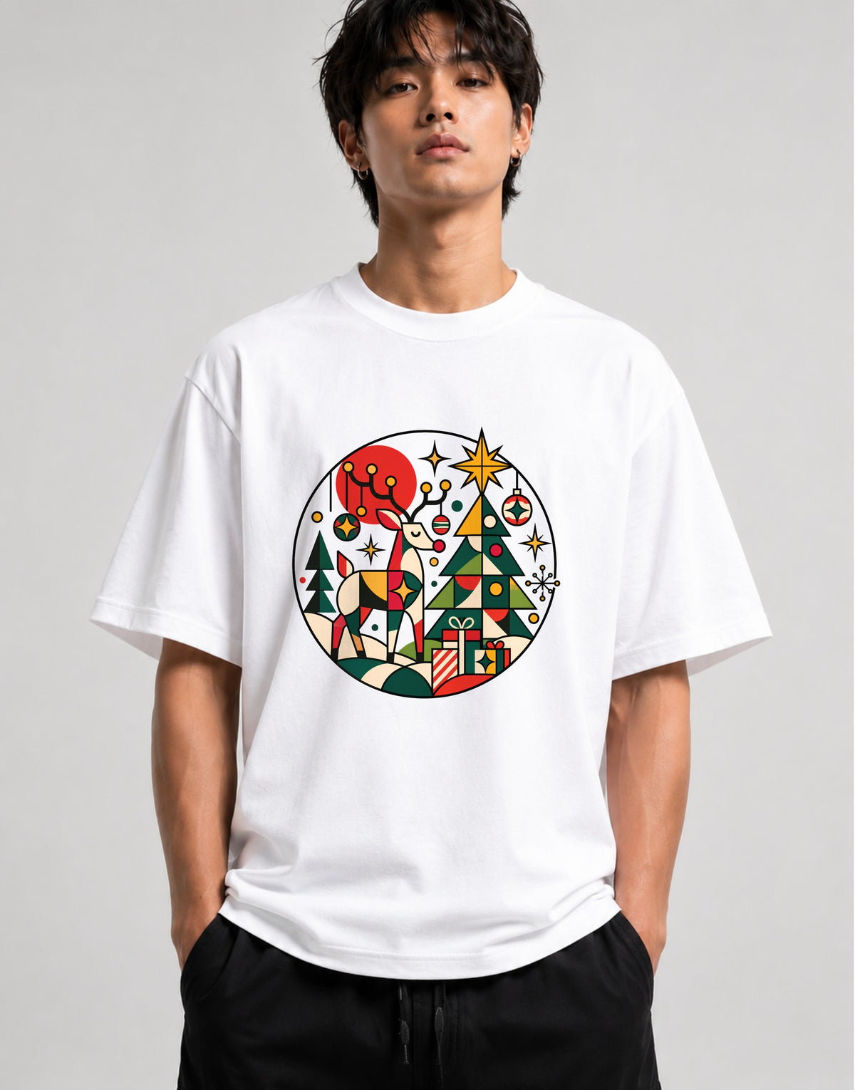 Geometric Christmas Scene - White
