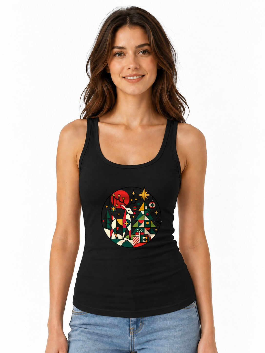 Geometric Christmas Scene - Black