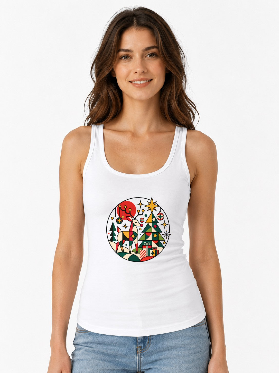 Geometric Christmas Scene - White