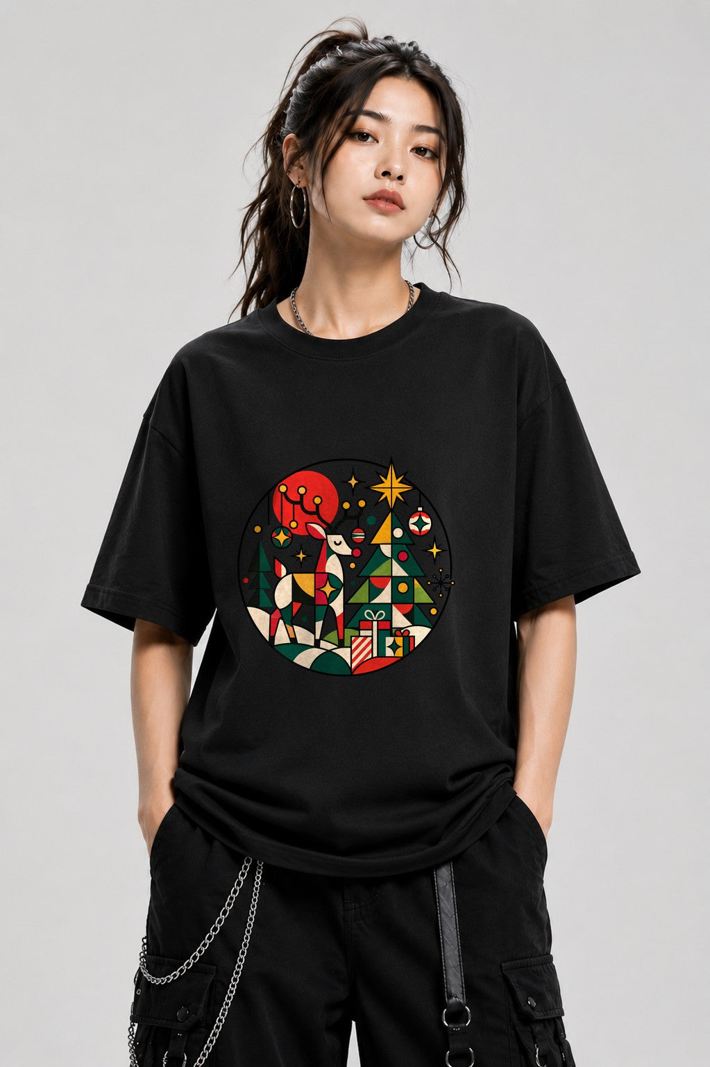 Geometric Christmas Scene - Black
