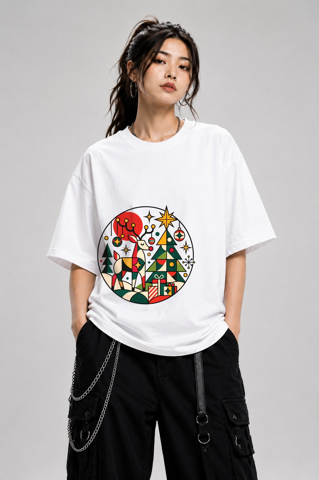 Geometric Christmas Scene - White