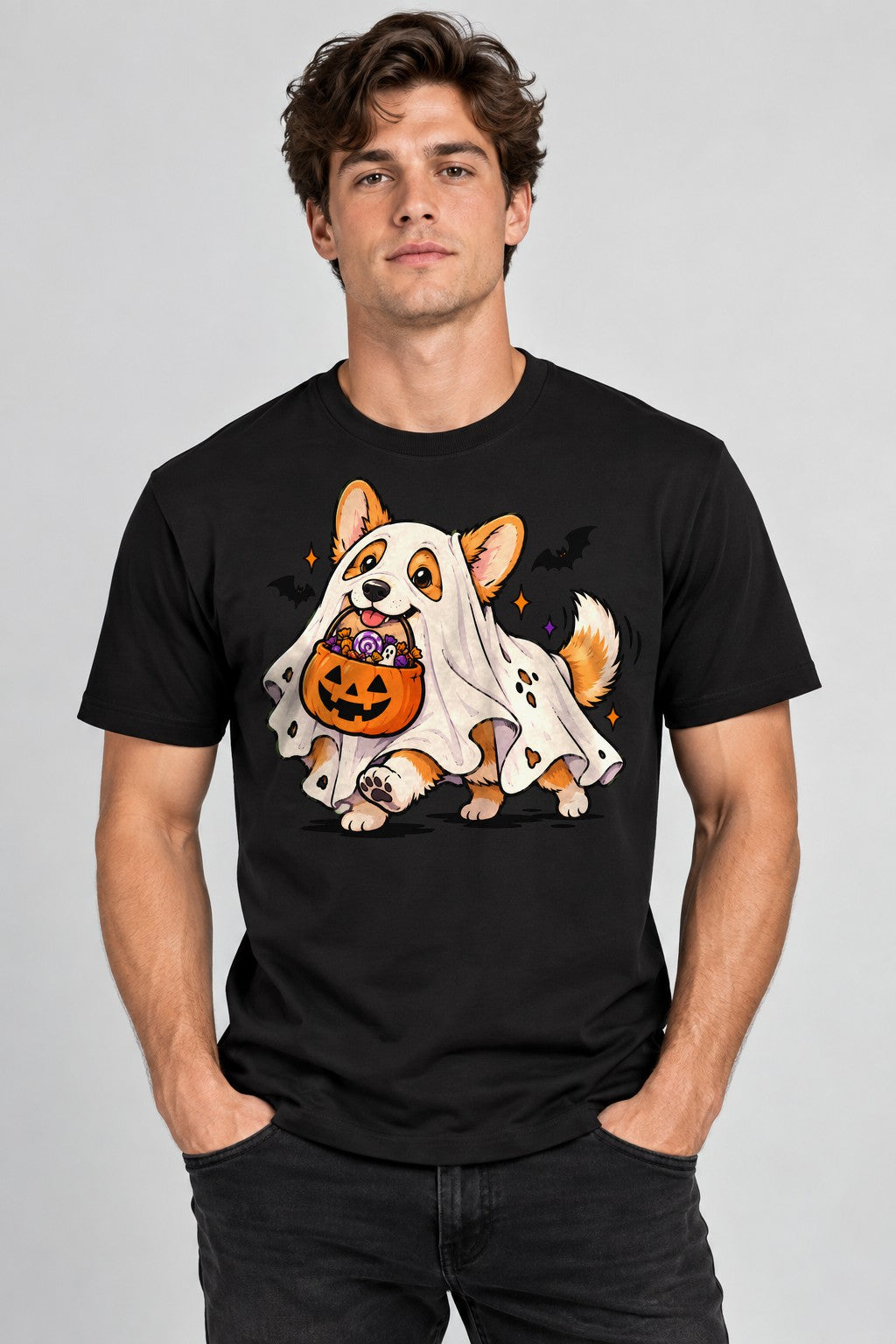 Ghost Corgi Trick or Treat - Black