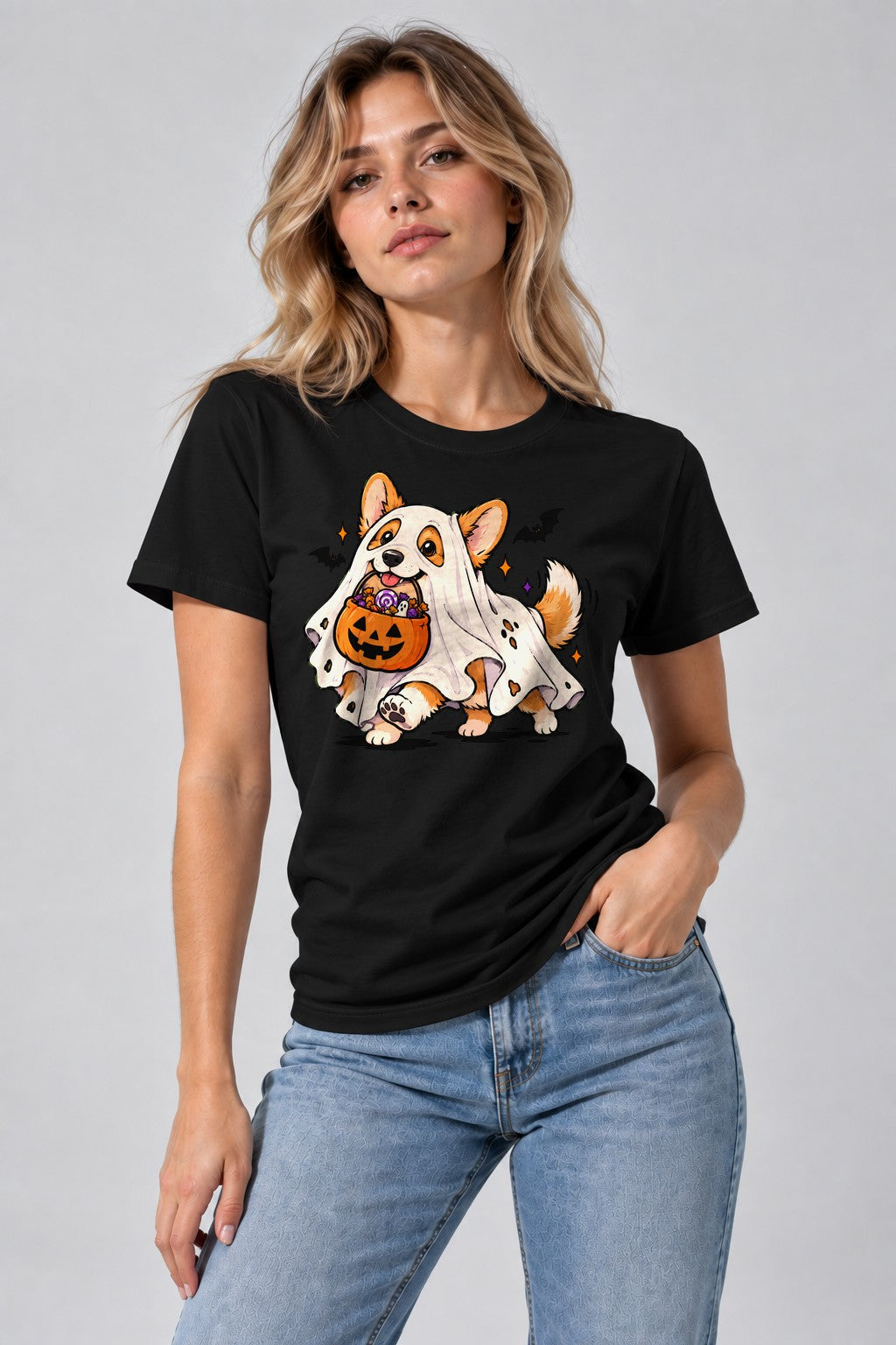 Ghost Corgi Trick or Treat - Black