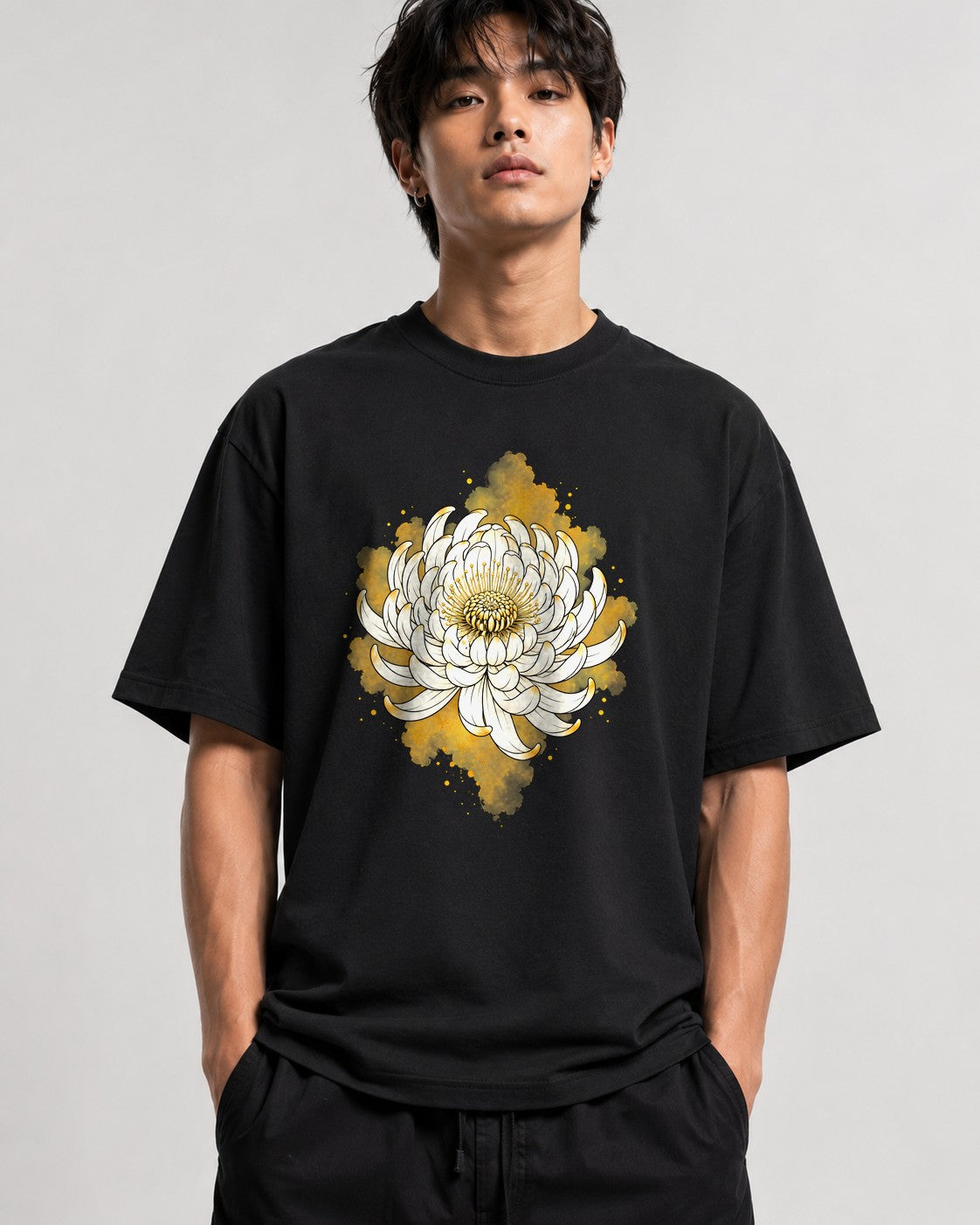 Golden Chrysanthemum Bloom - Black