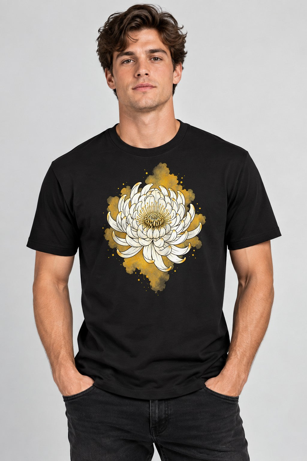 Golden Chrysanthemum Bloom - Black