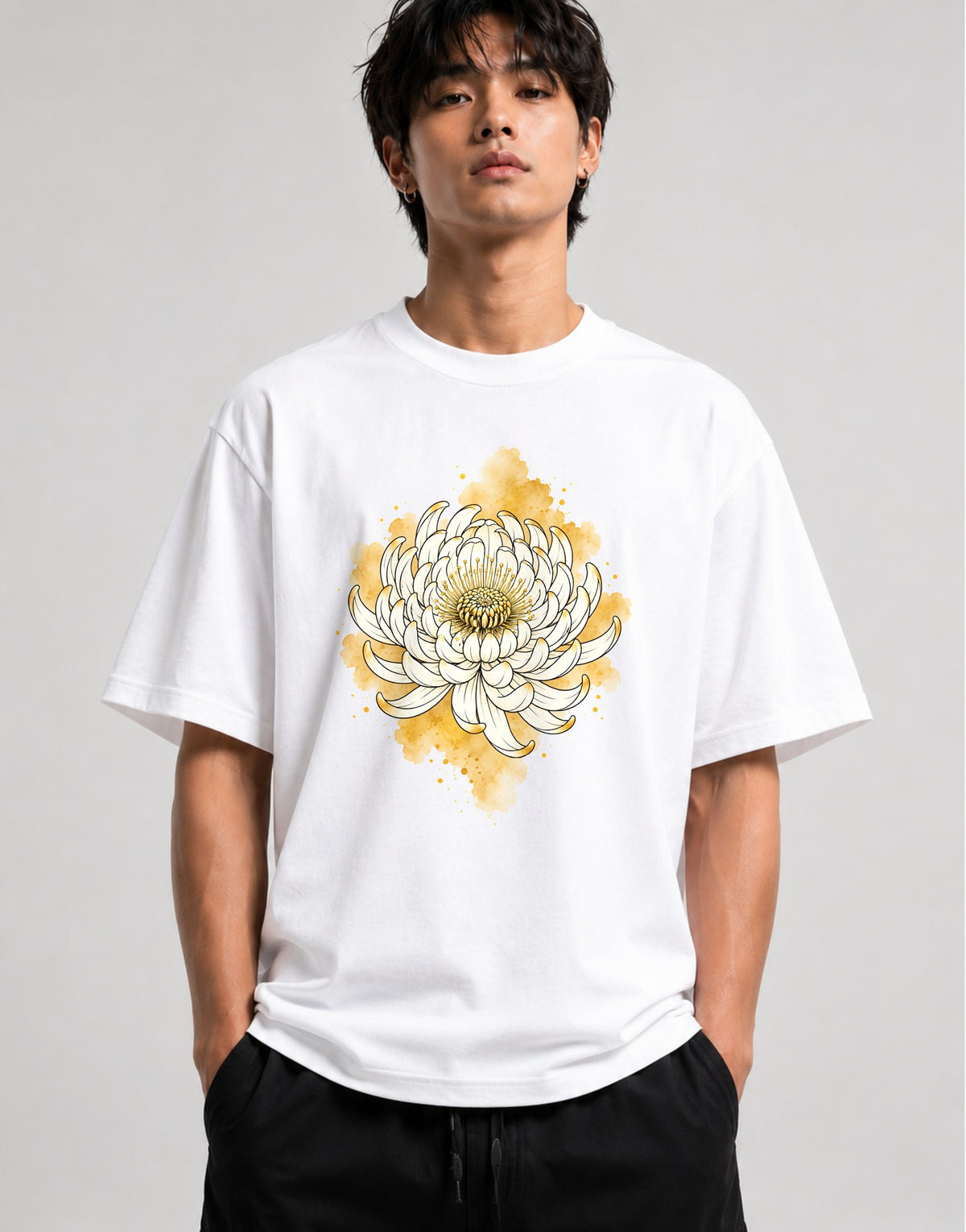 Golden Chrysanthemum Bloom - White