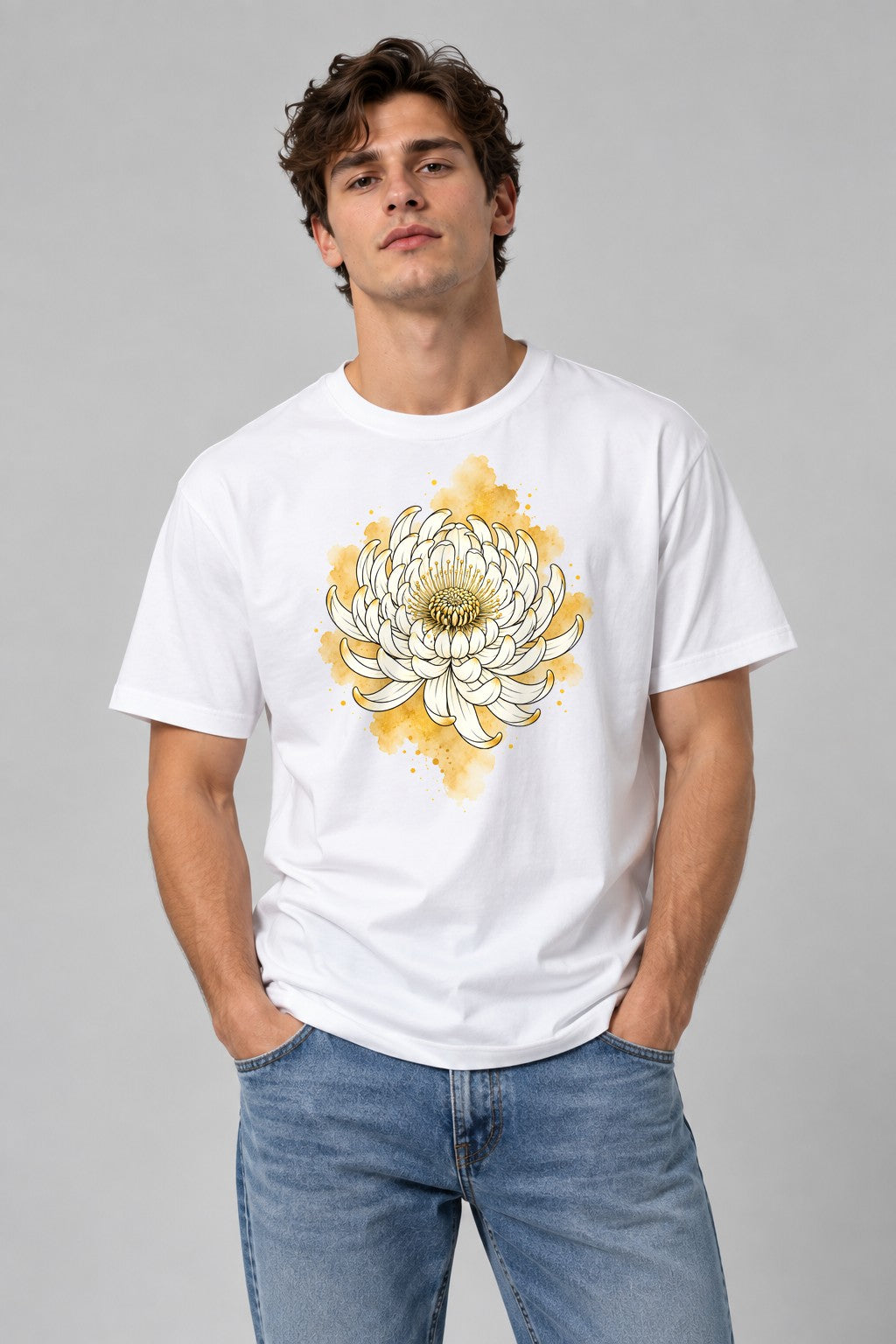 Golden Chrysanthemum Bloom - White
