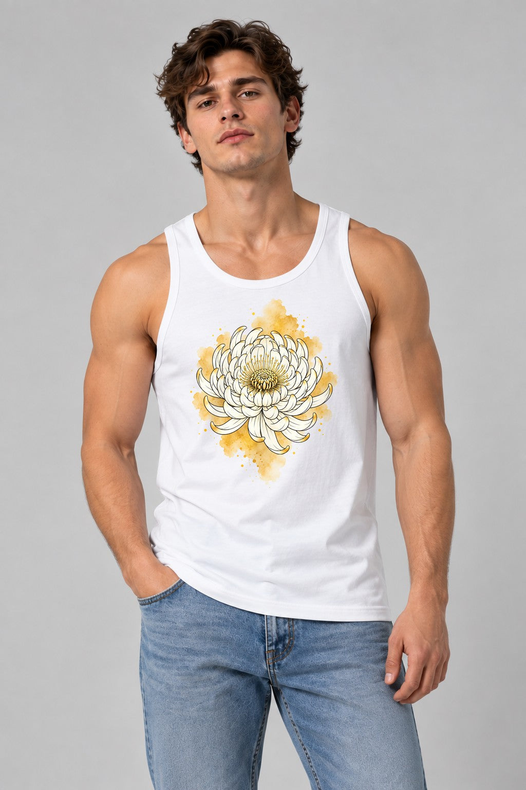 Golden Chrysanthemum Bloom - White