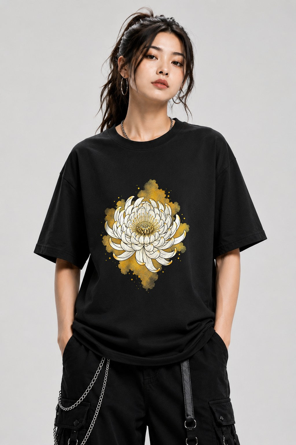 Golden Chrysanthemum Bloom - Black