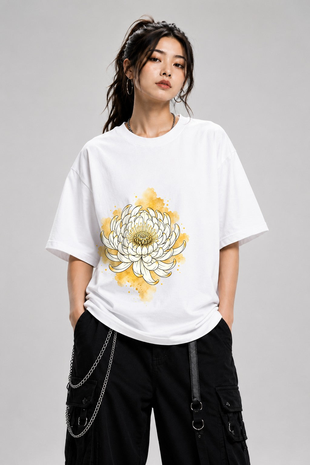 Golden Chrysanthemum Bloom - White