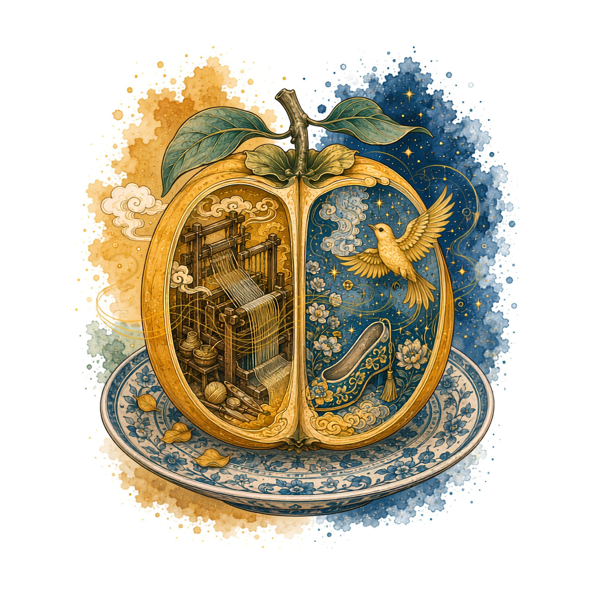 Golden Persimmon Tam Cam Fairytale Miniature Watercolor