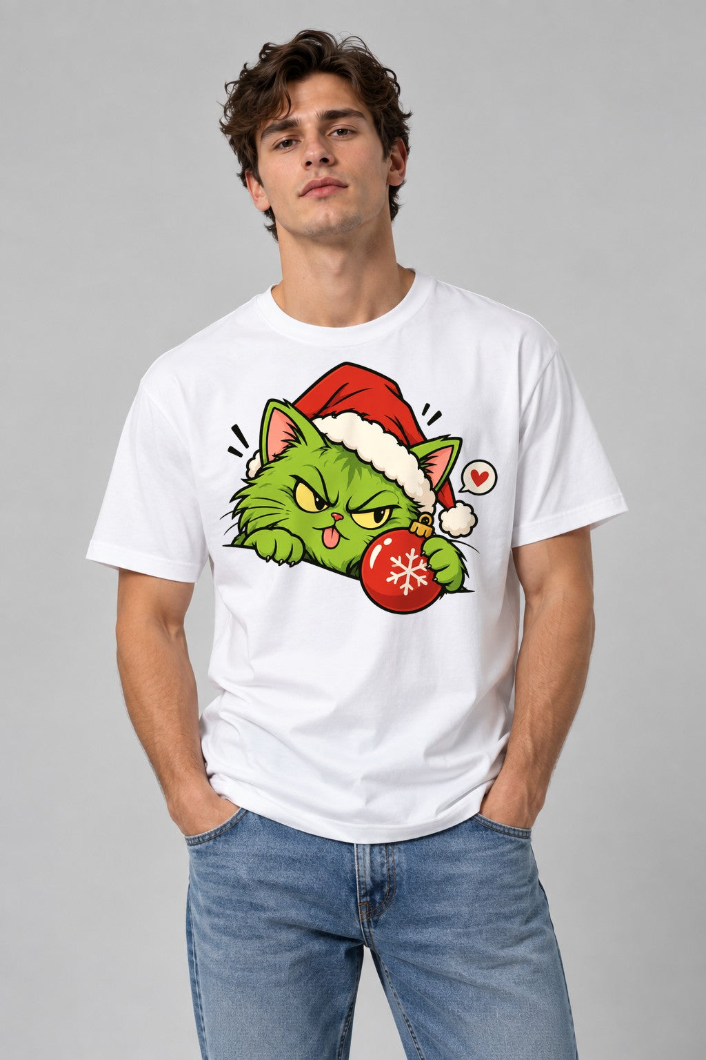 Grinchy Christmas Cat - White