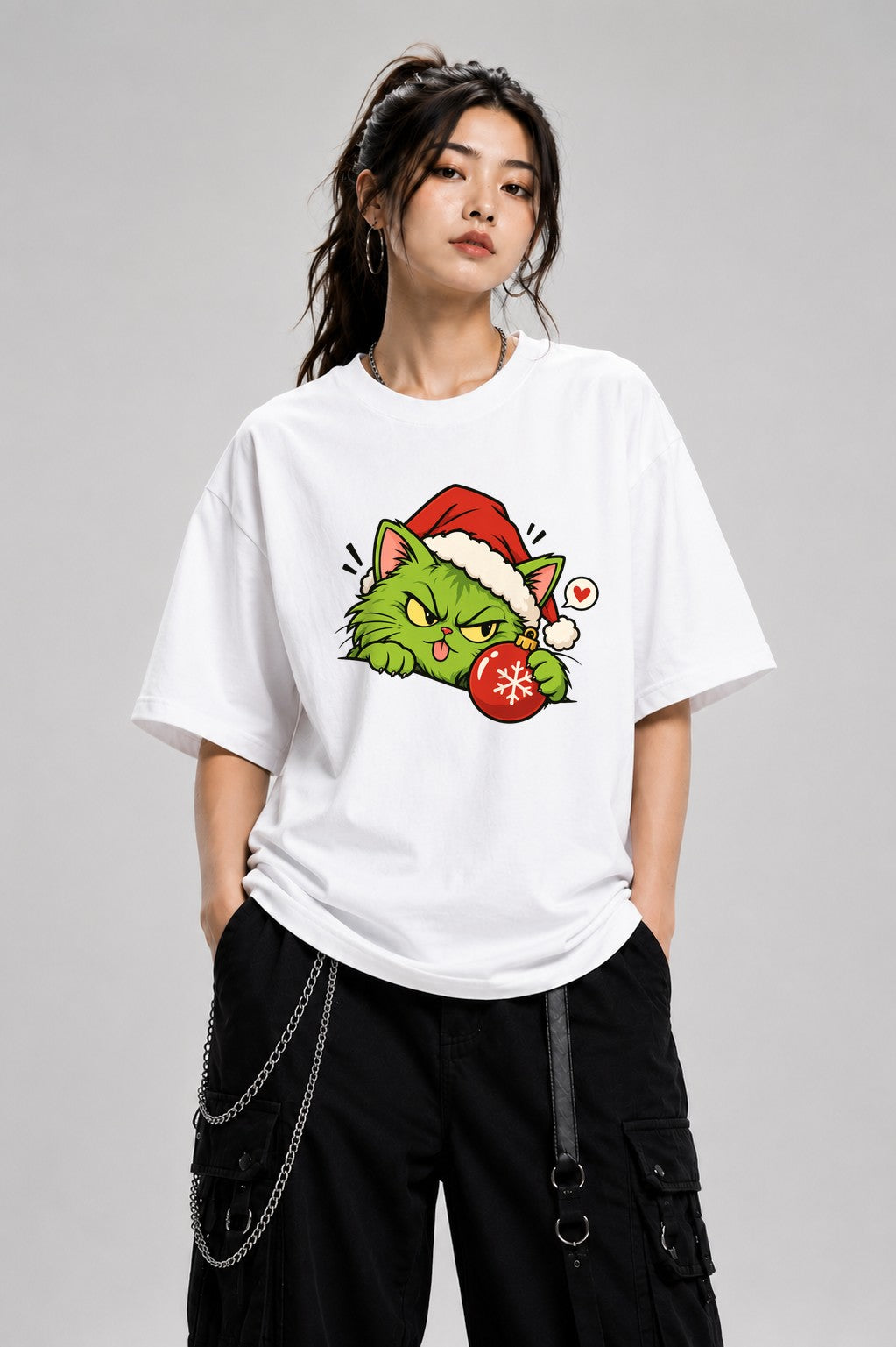 Grinchy Christmas Cat - White