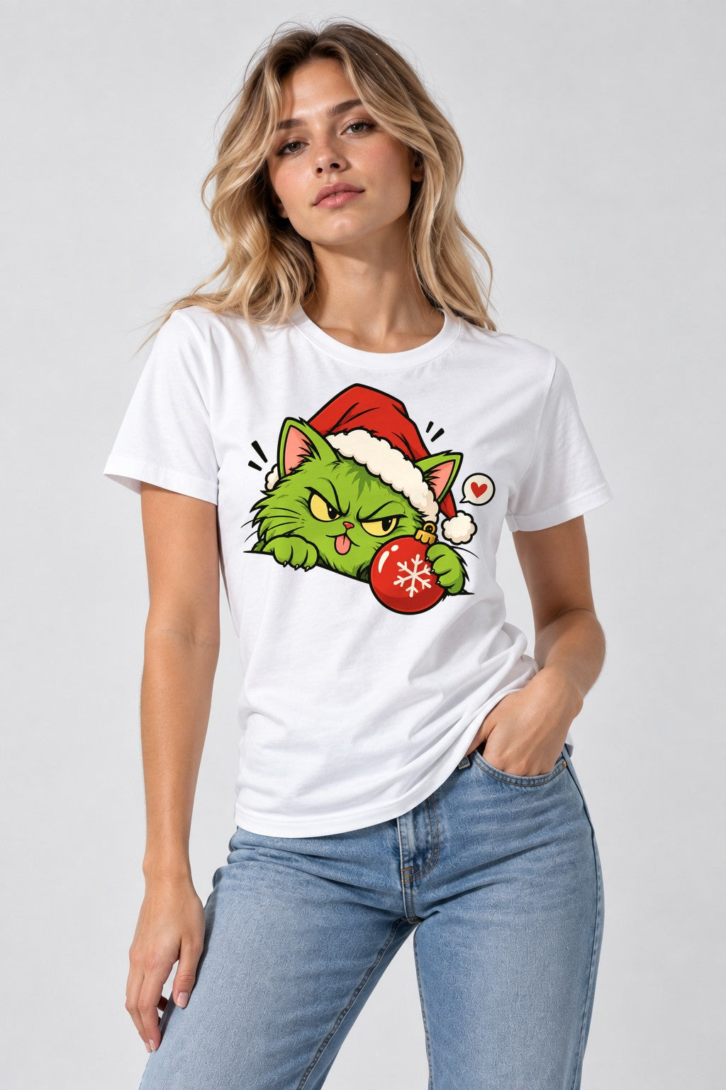 Grinchy Christmas Cat - White