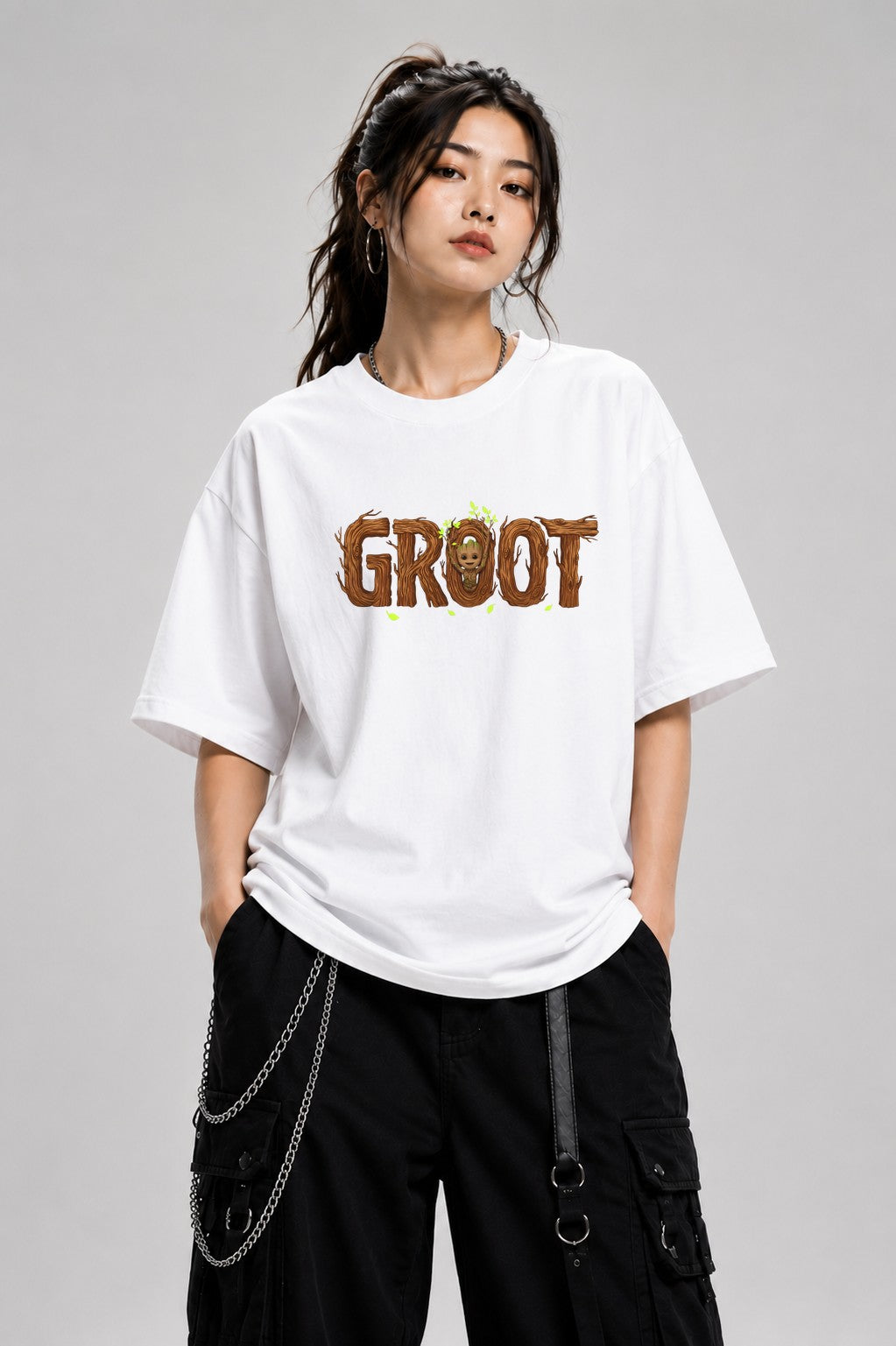 Groot Wood Text - White