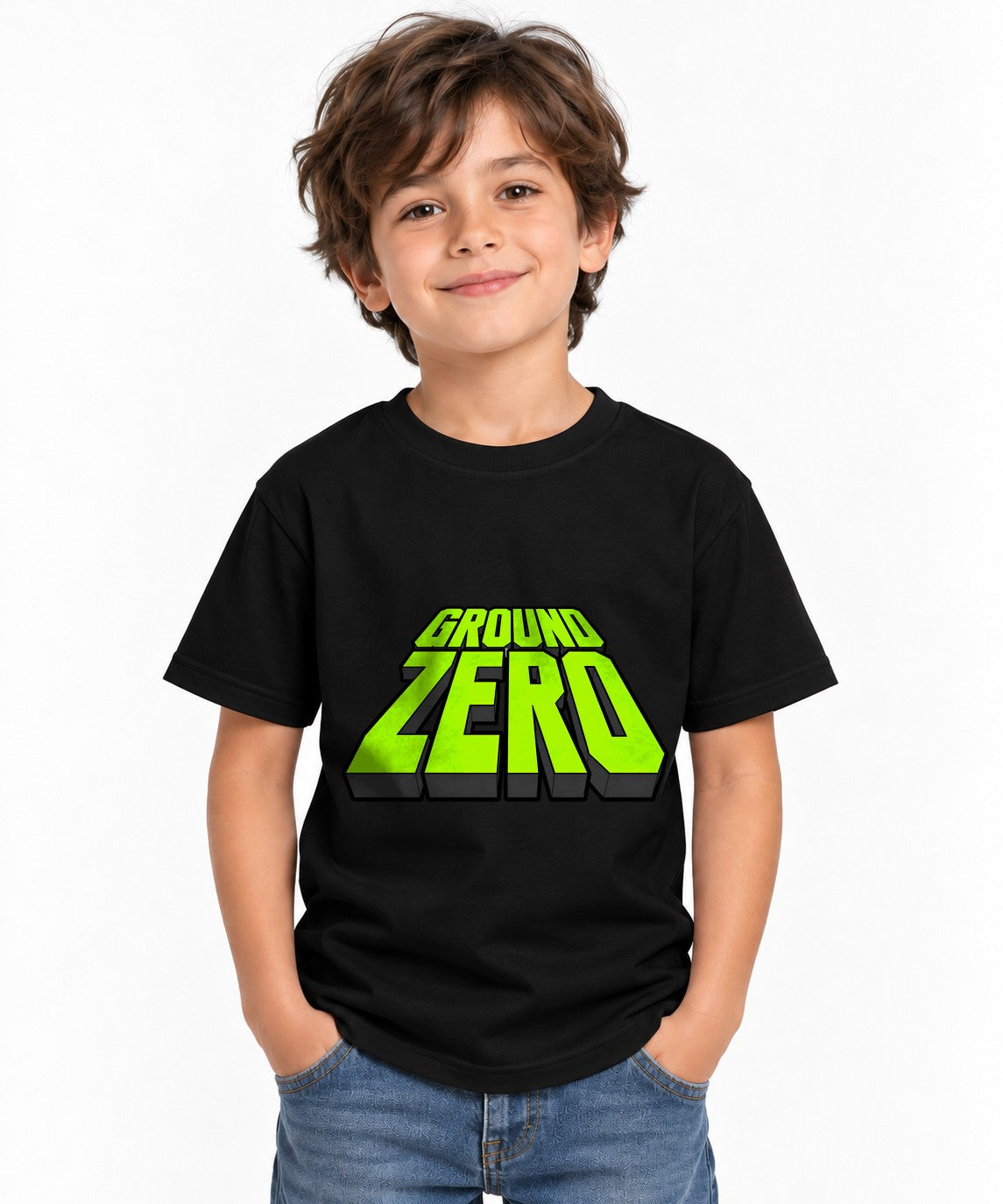 Ground Zero Bold 3D Lettering Graphic Tee - Retro Style - Black
