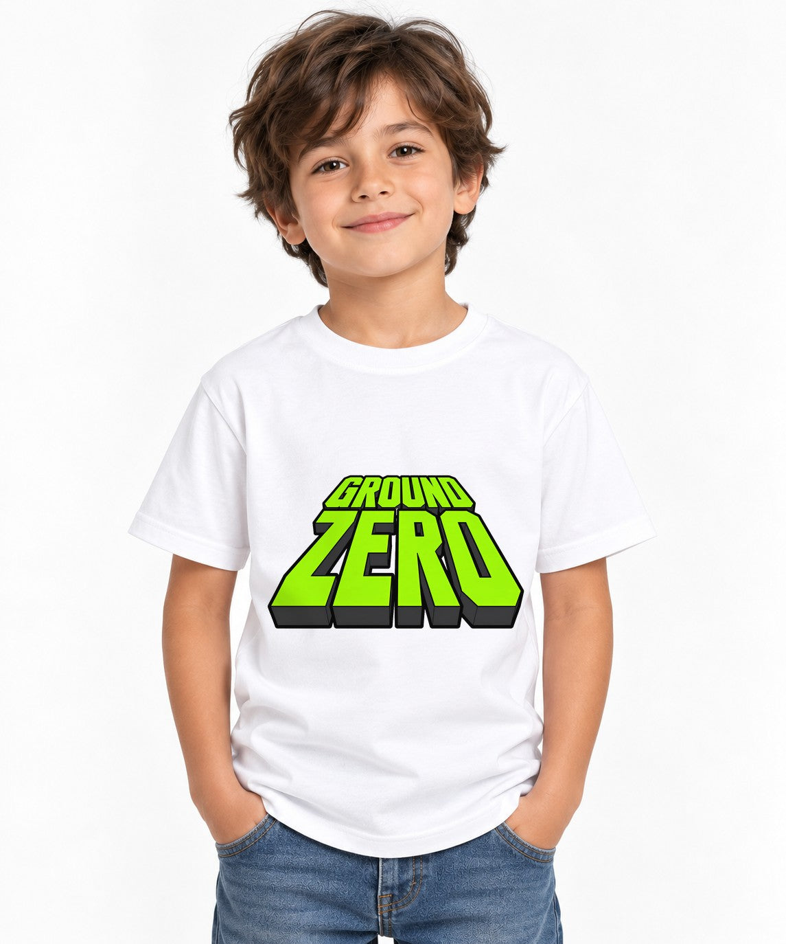 Ground Zero Bold 3D Lettering Graphic Tee - Retro Style - White