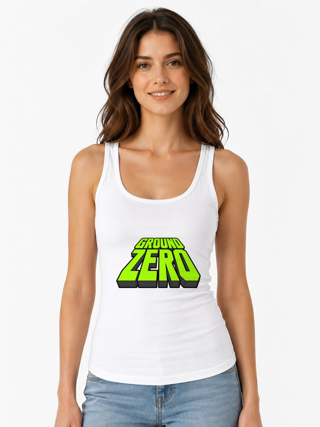 Ground Zero Bold 3D Lettering Graphic Tee - Retro Style - White