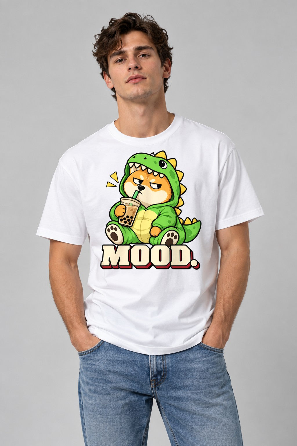 Grumpy Dino Boba - White