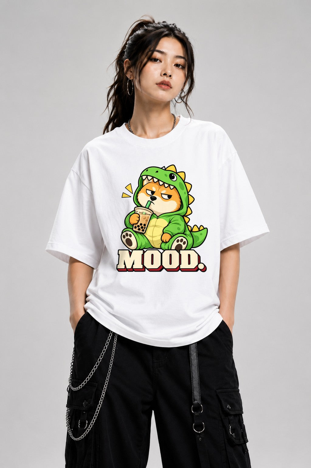 Grumpy Dino Boba - White
