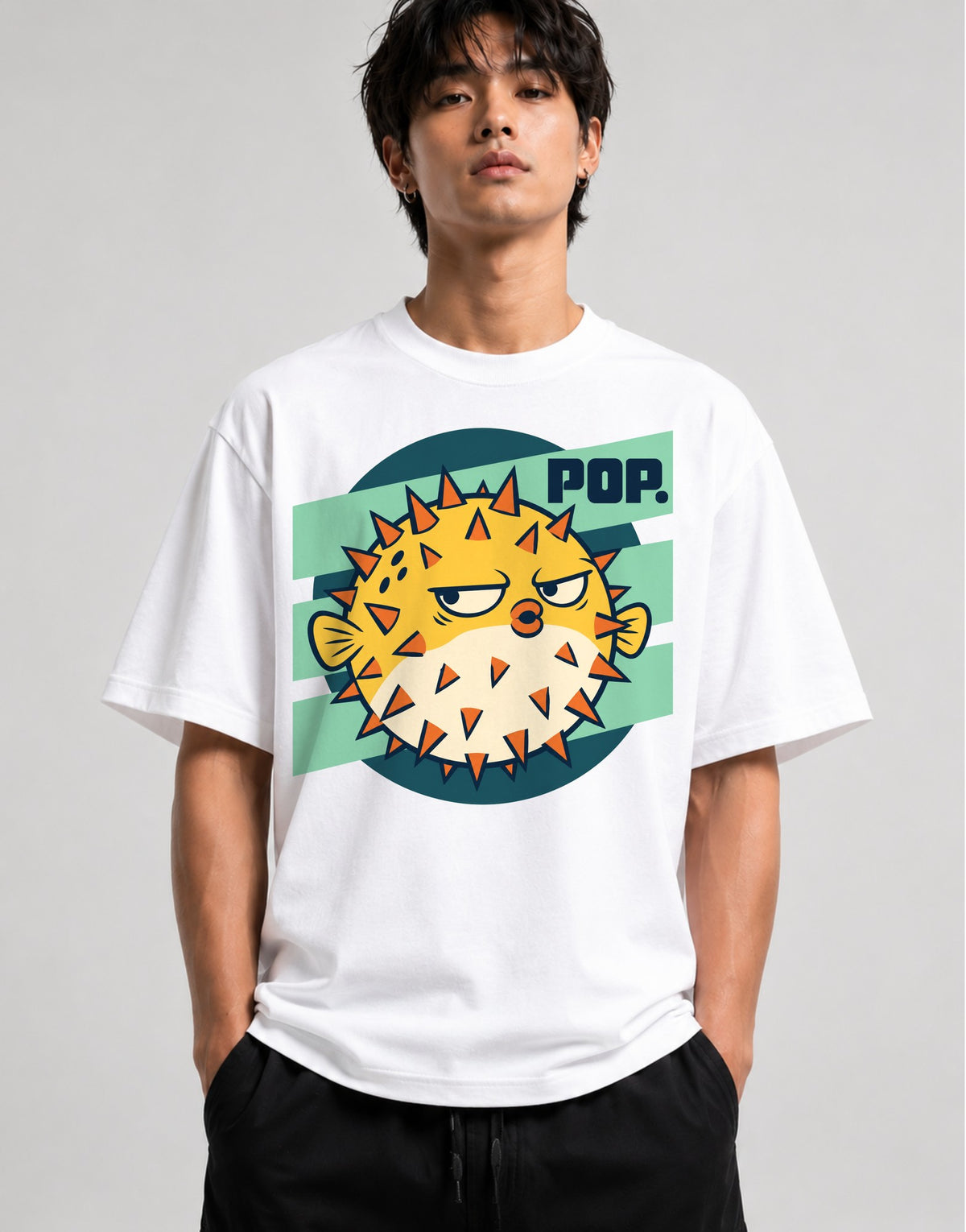 Grumpy Pufferfish Pop - White