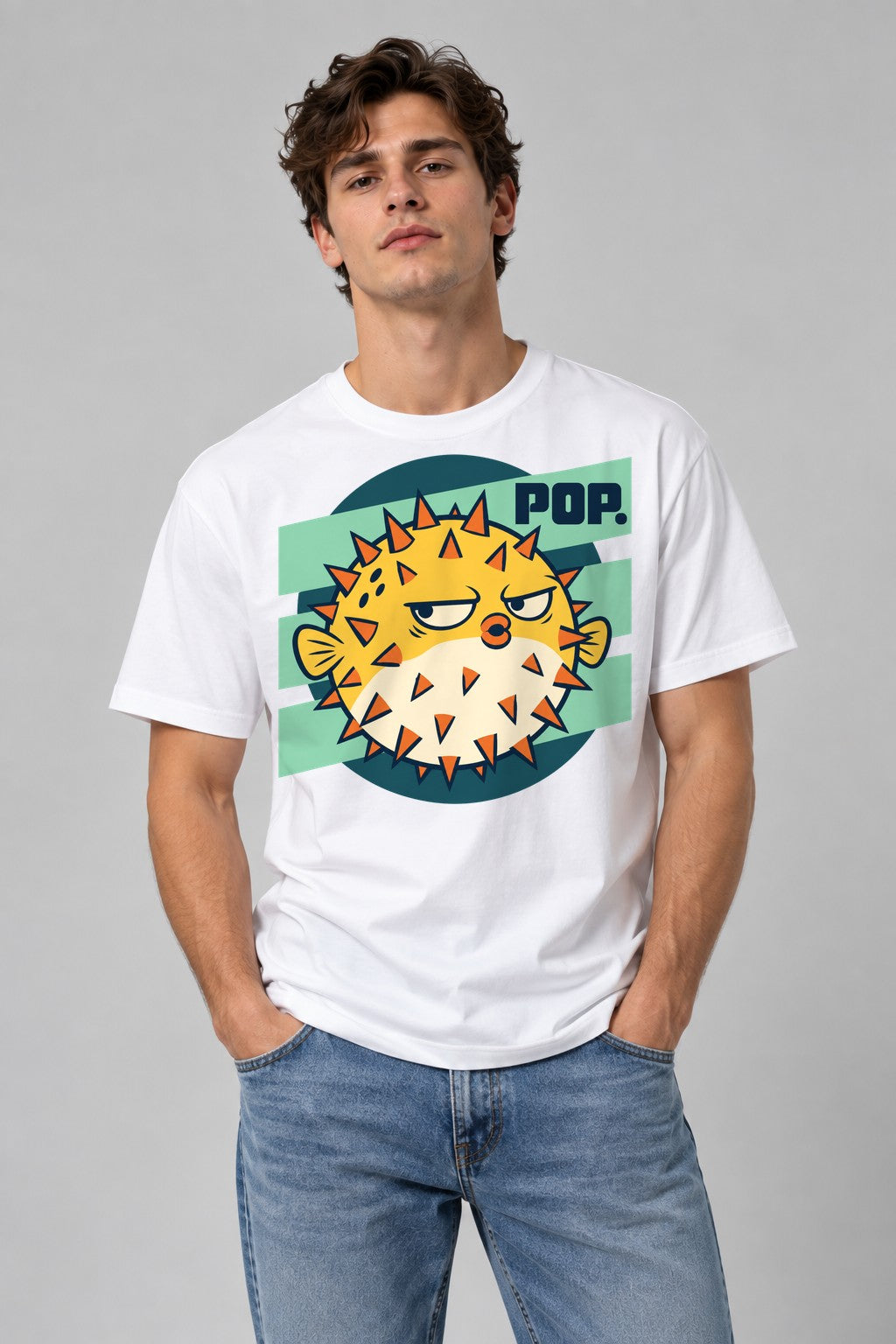 Grumpy Pufferfish Pop - White