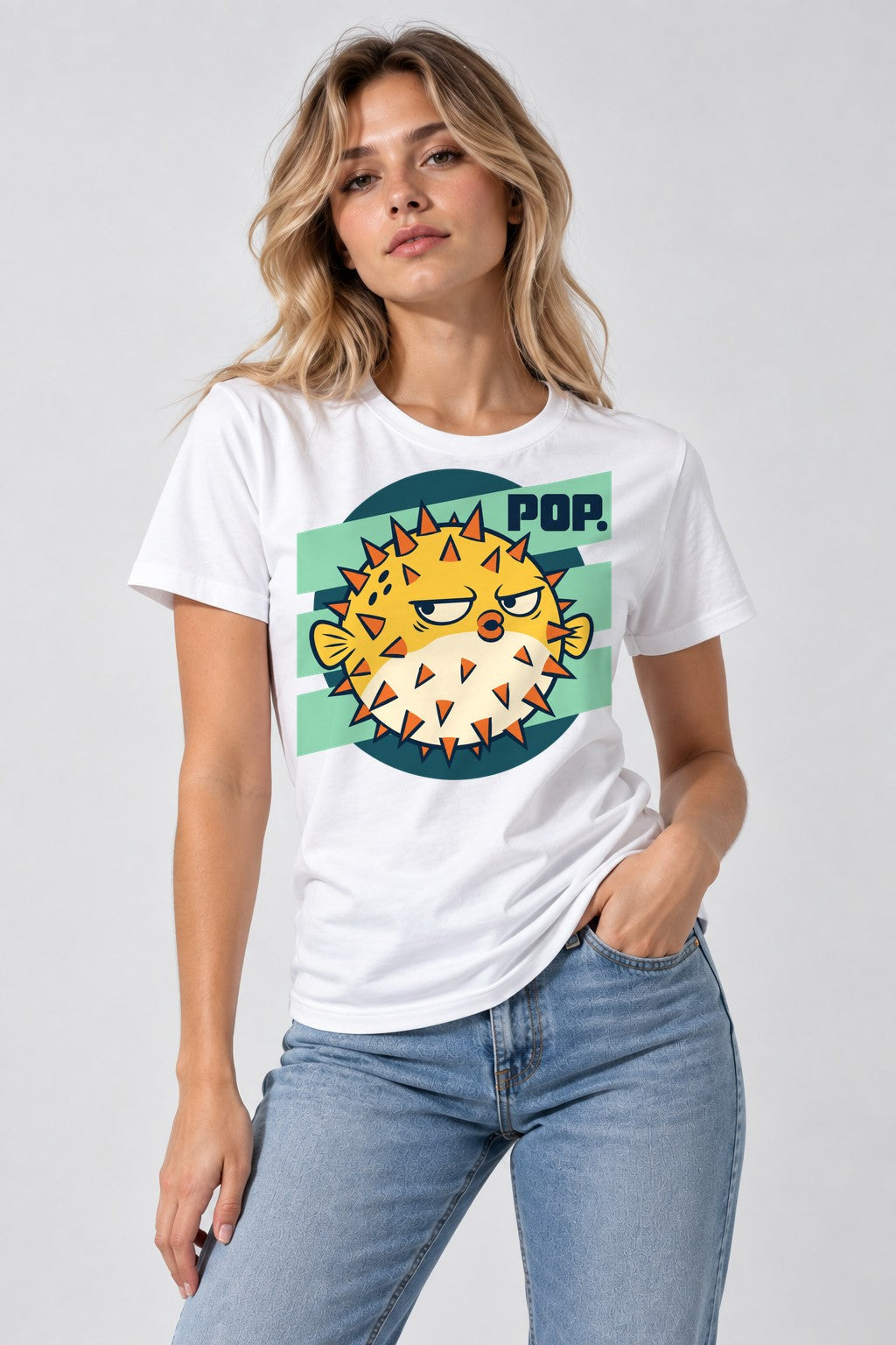 Grumpy Pufferfish Pop - White