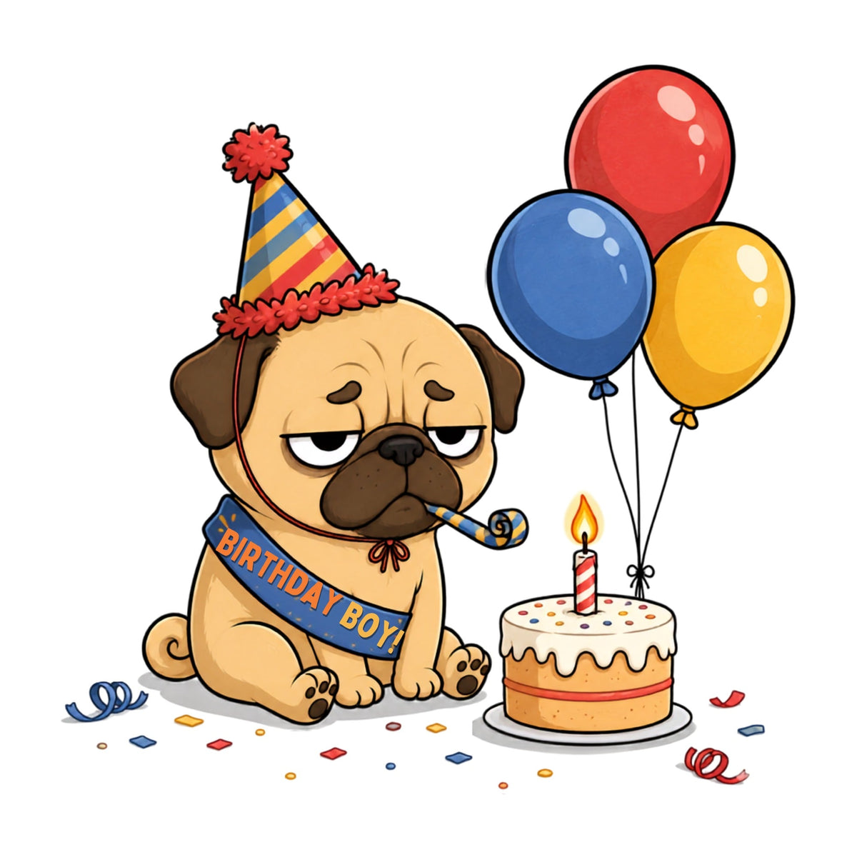 Grumpy Pug Birthday Boy Funny Sad Party Dog Cake Humor