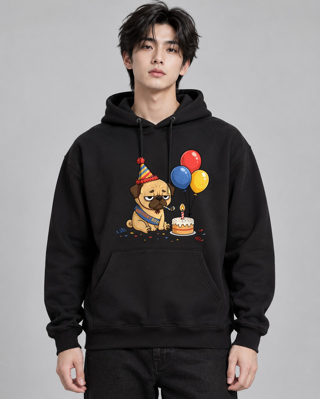 Grumpy Pug Birthday Boy Funny Sad Pa - Black