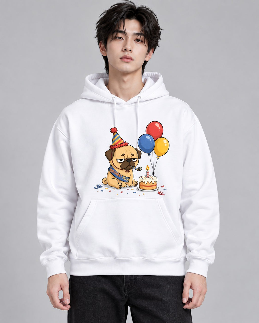 Grumpy Pug Birthday Boy Funny Sad Pa - White