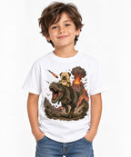 Grumpy Pug Riding T-Rex Dinosaur Vol - White