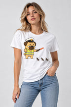 Grumpy Pug Traffic Guard VS Ant Army Funny Dog Uniform Humor - White