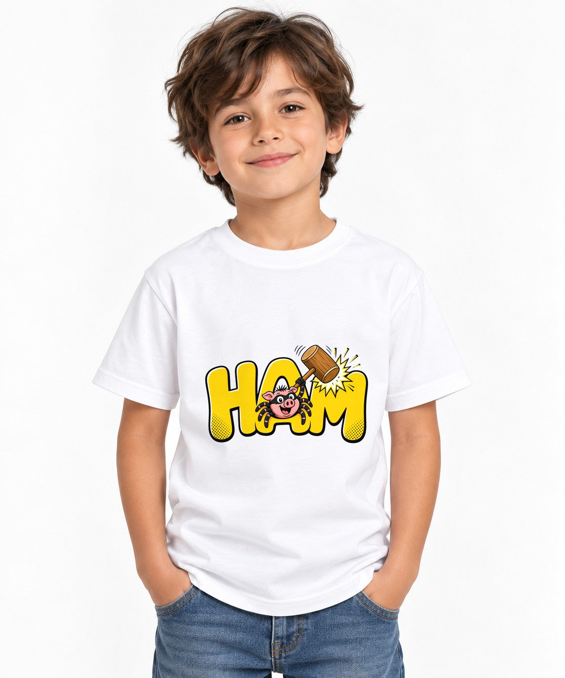 HAM Spider Pig Cartoon Graphic Tee - Funny Meme Shirt - White