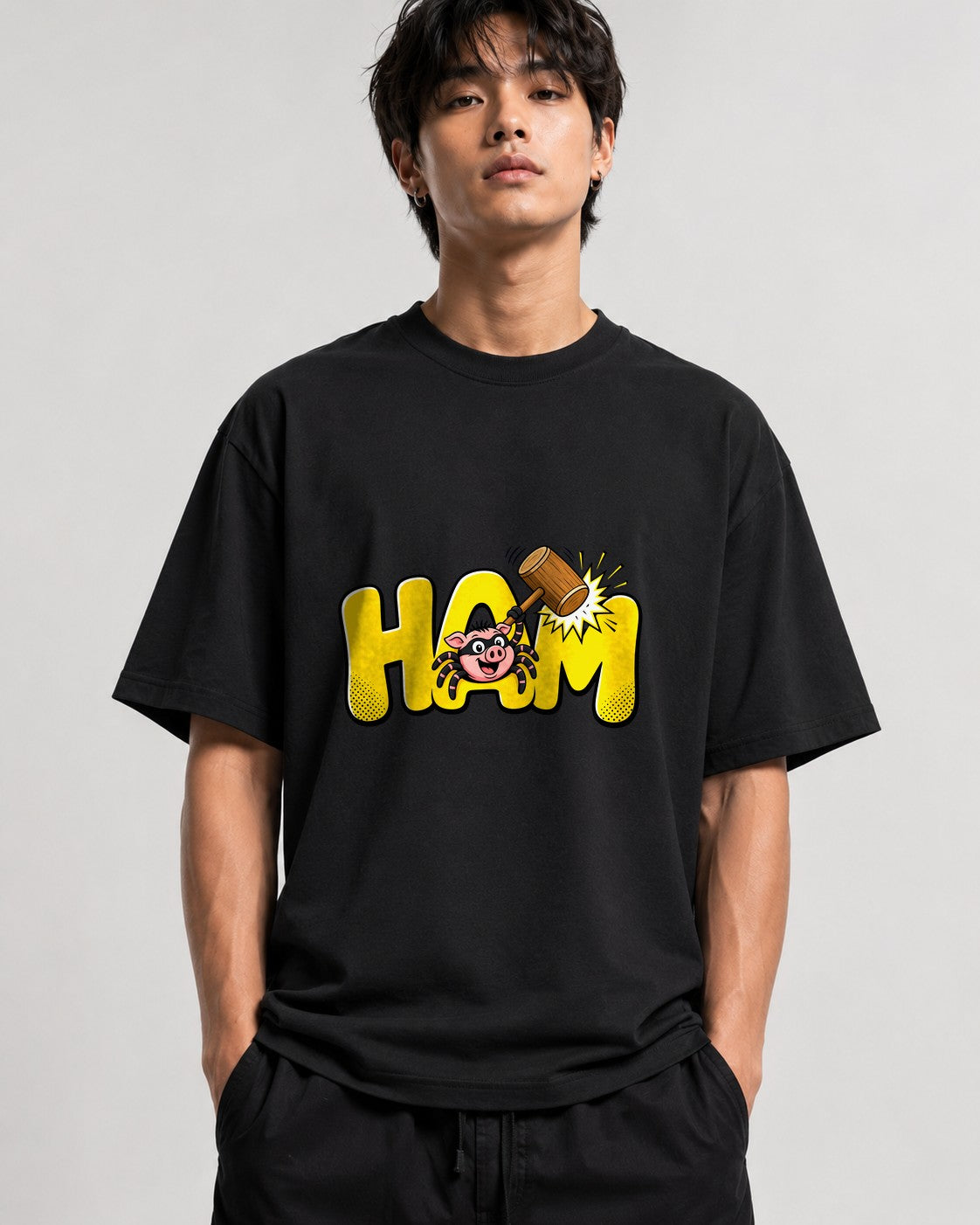 HAM Spider Pig Cartoon Graphic Tee - Funny Meme Shirt - Black